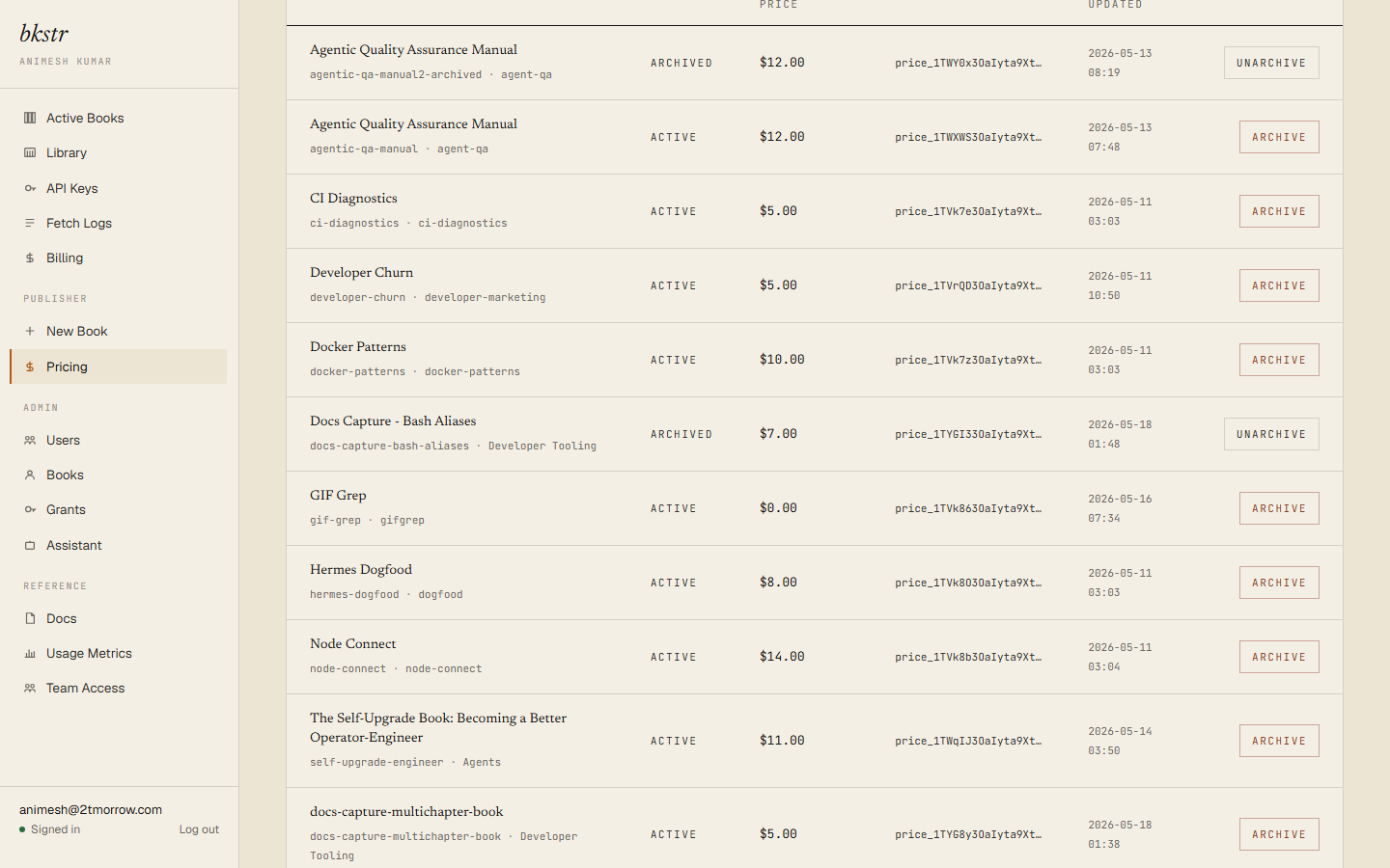 Pricing list after archiving the docs-capture-bash-aliases book